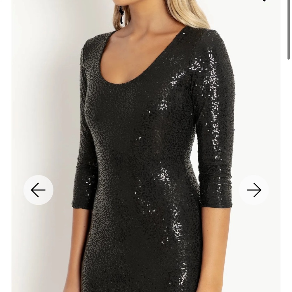 black milk clothing sparkle sparkle black sequin 3/4 sleeve scoop dress - Picture 2 of 7